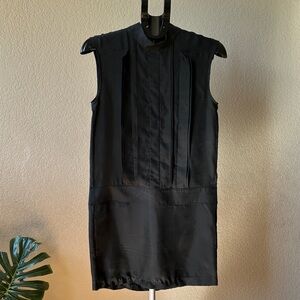 Theory Silk Black Sleeveless Mini Dress with Pintuck Front
